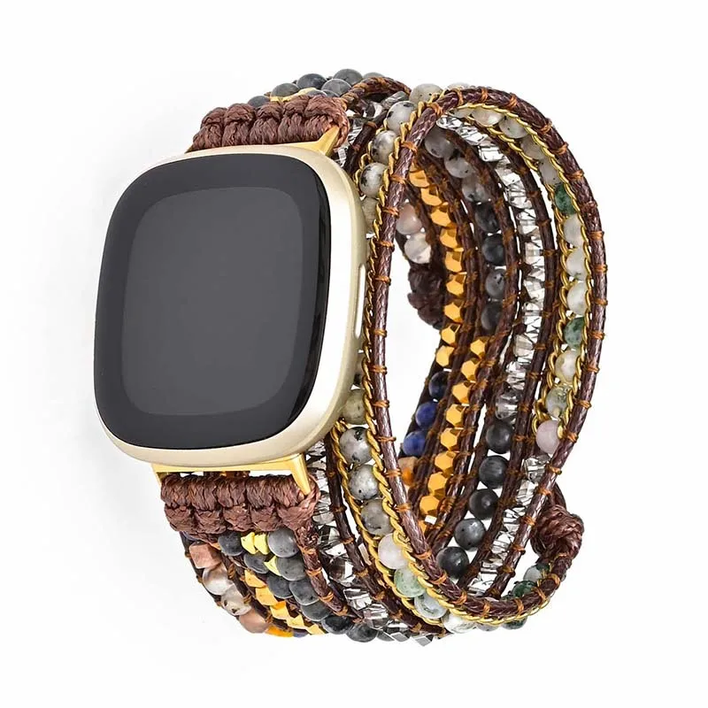 Handmade Boho Beads Gemstone Bracelet Strap For Fitbit Versa 2 3 Band Bohemian Rope Watchband For Fitbit Versa Lite/Fitbit Sense