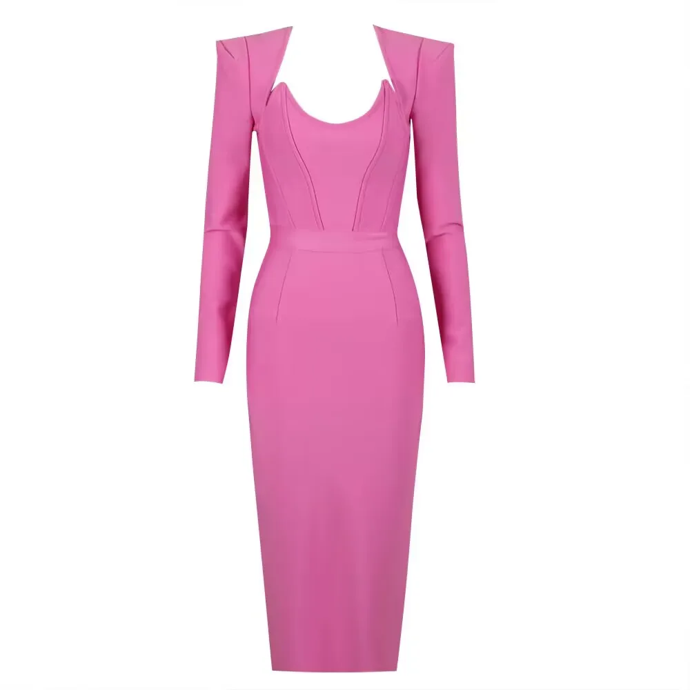 Женское облегающее платье без бретелек, элегантное облегающее платье до середины икры с широкой талией и рукавами-фонариками, 2022