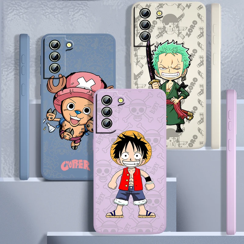 

One Piece cute creative image For Samsung Galaxy S22 S21 S20 FE S10 Note 20 10 Ultra Lite Plus Liquid Rope Phone Case