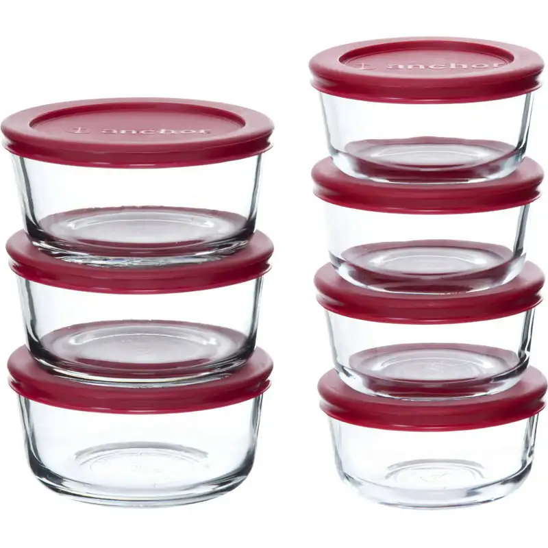

14-Piece Clear Glass Round Food Storage Value Pack with Red Lids