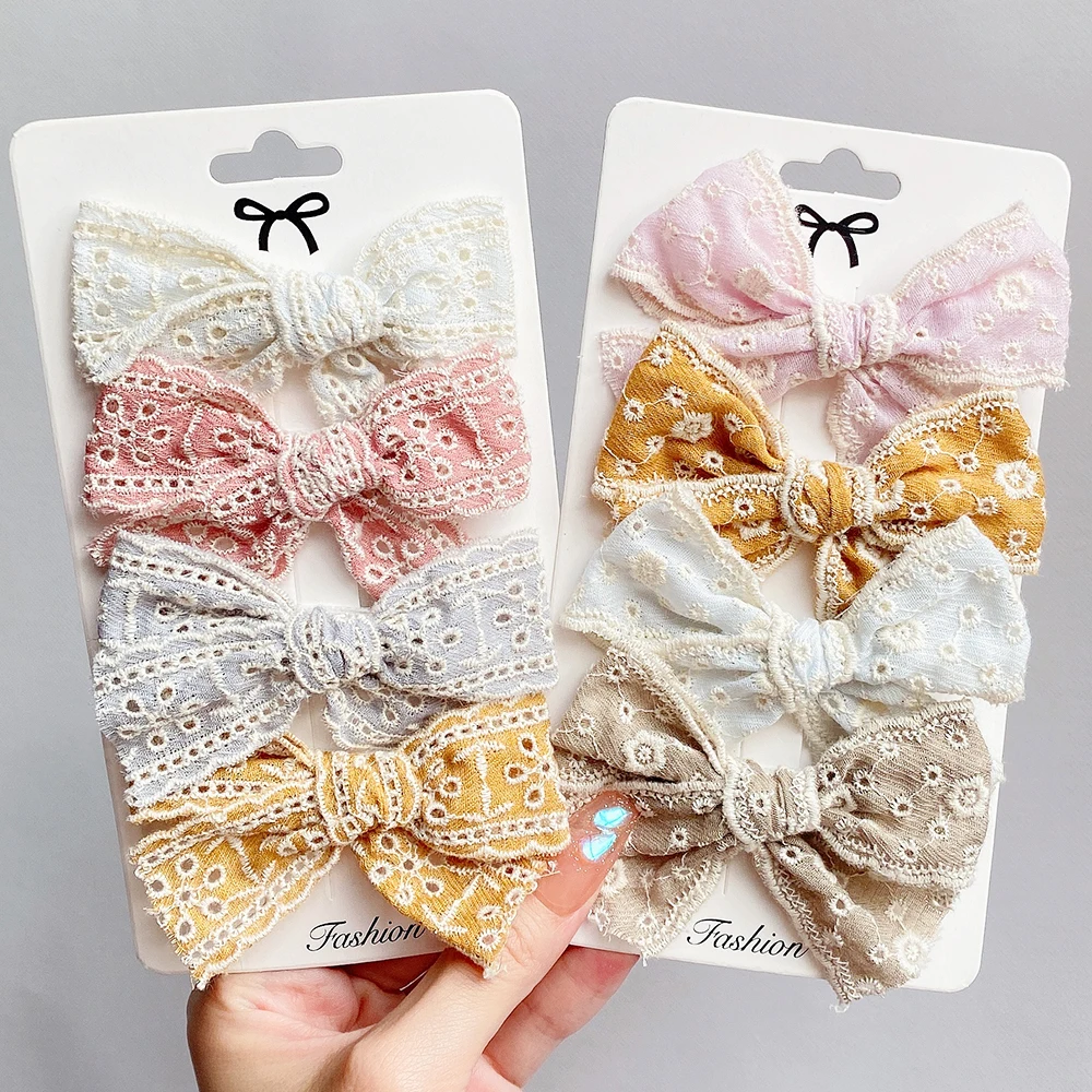 

1Piece Hollow Lace Bows Hair Clip For Kids Girls Cute Cotton Solid Color Bowknot Safety Hair Pins Baby Headwear Hair Accessories