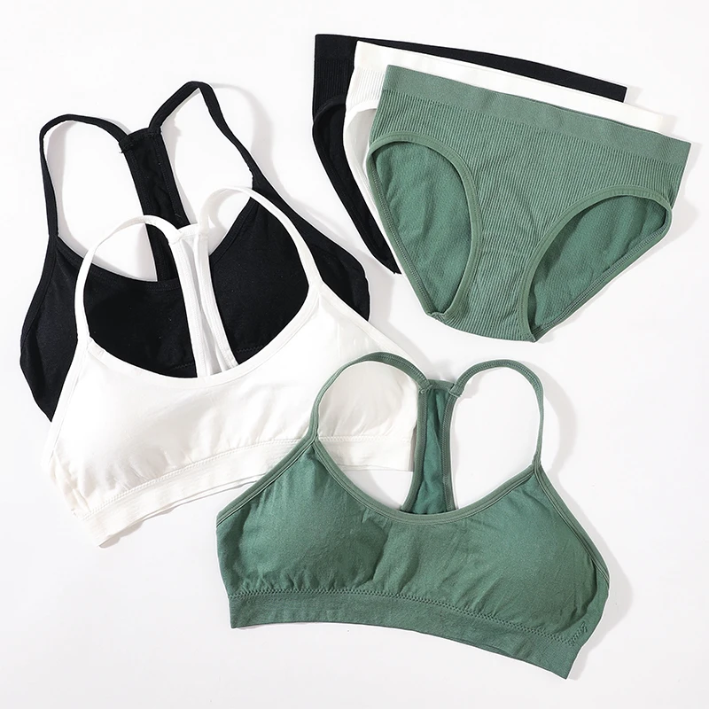 

Women Seamless Bra Set Sexy Lingerie Set Underwear Fitness Crop Top Female Sports Bralette Removable Pads Wirefree Brassiere