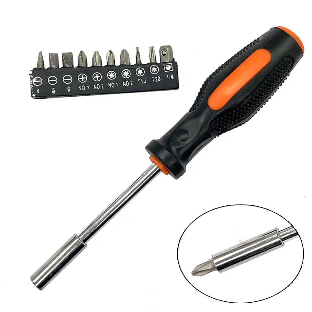 

Screwdriver With 10pcs Hex Screw Driver Bits Multifunction Magnetic Repair Tools Handle S2 Alloy Screwdriver Kit Repair Tools