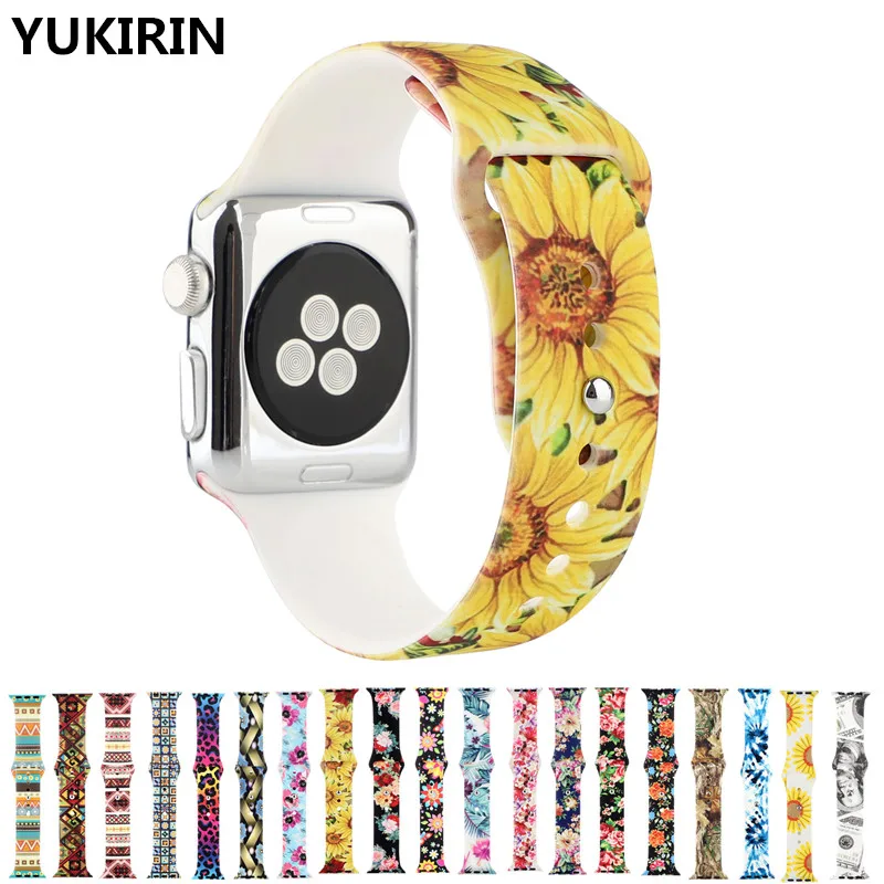 New Printing Sport Silicone Straps for apple watch band For iWatch Series SE 7 6 5 4 3 2 1 Correa 38 40 41 42 44 45mm Watchbands