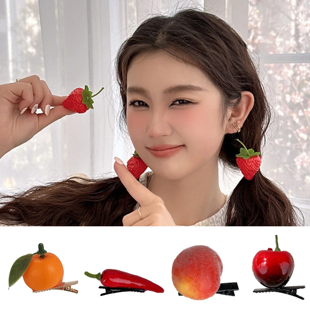 

Simulation Fruit Hair Clip Orange Cherry Shaped Side Bangs Clip Strawberry Resin Hairpins DIY Non-Slip Women Hair Accessories