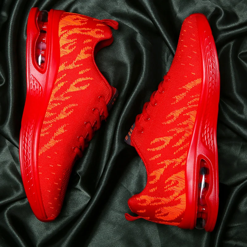 Men's Flame Printed Running Shoes Air Cushion Breathable Male Sneakers Lightweight Casual Sports Shoes Marathon Athletic Shoes