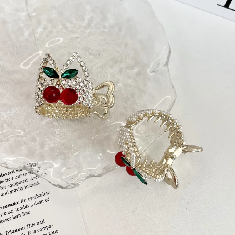 

Zircon Cute Cat's Ears Cherry Hair Claw Clips Korean Trendy Metal Hairpin High Horsetail Fixed Holder Hair Accessories for Women