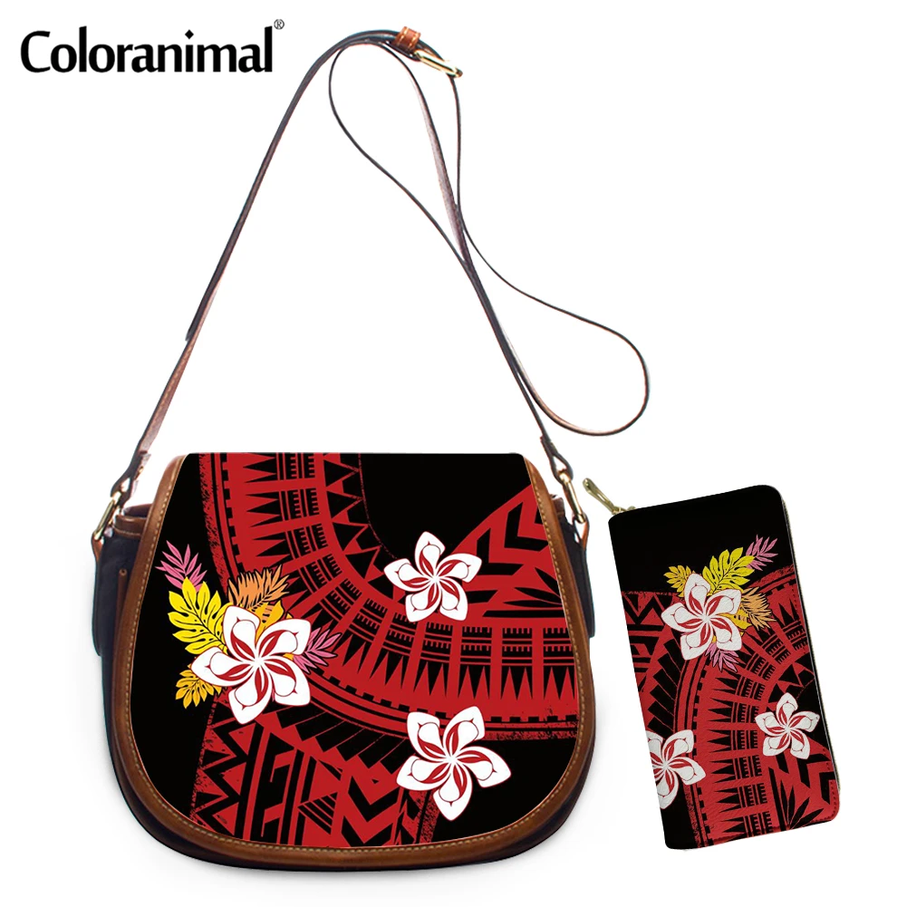 

Coloranimal Tribal Polynesian Plumeria Printed Women Crossbody Bag 2022 Shoulder Bag Female 2Pcs/Set Handbag with Wallet Bolsa
