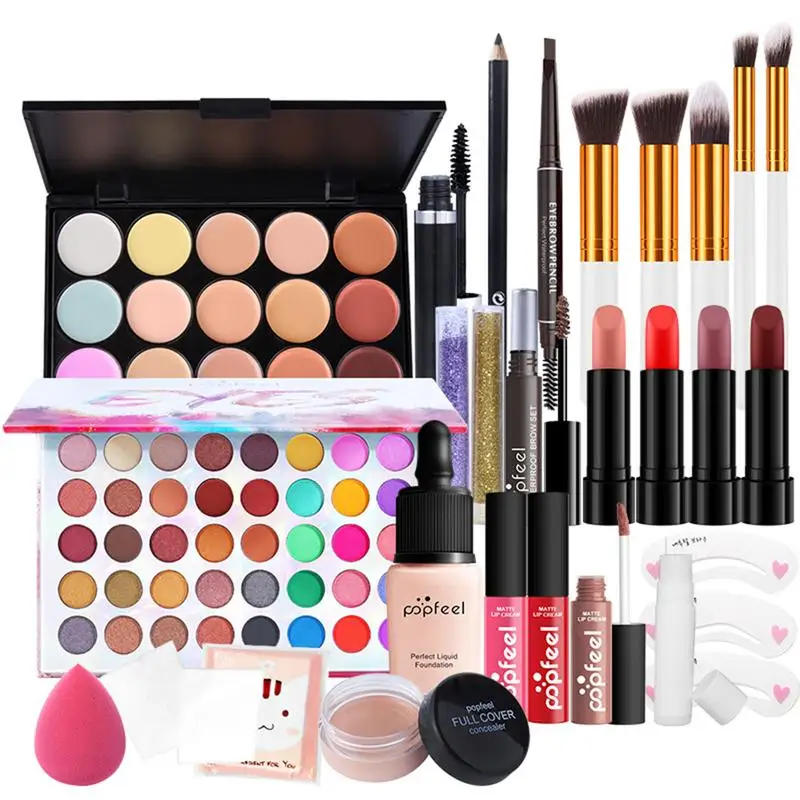 

POPFEEL All In One Makeup KitEyeshadow LiGloss Lipstick Brushes Eyebrow ConcealerBeauty Cosmetic Bag
