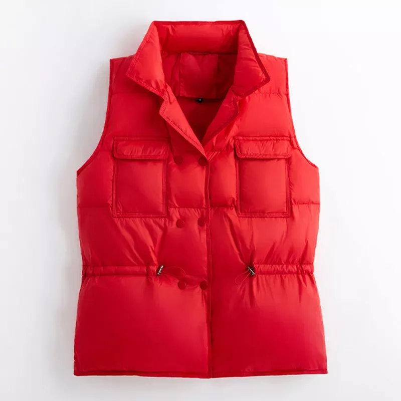 New2022 Waist Ultra Light Women Short Down Vest Windproof Lightweight Warm Waistcoat Female Sleeveless White Duck Down Coat