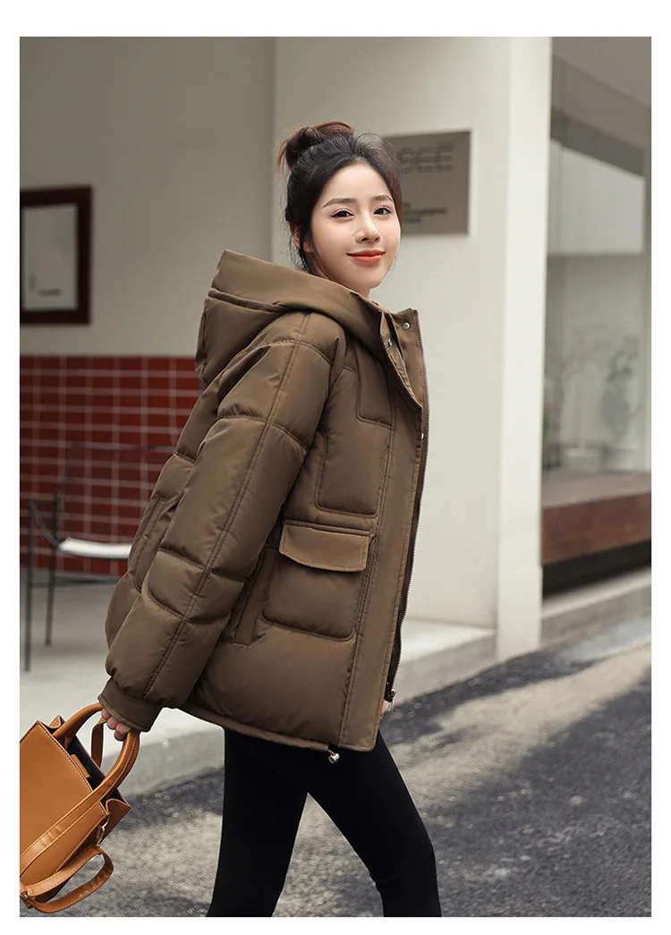 Korean Fashion Cotton Padded Coat Women Oversized Hooded Mid-length Loose Warm Thicken Fluffy Overcoat Snow Wear Outwear
