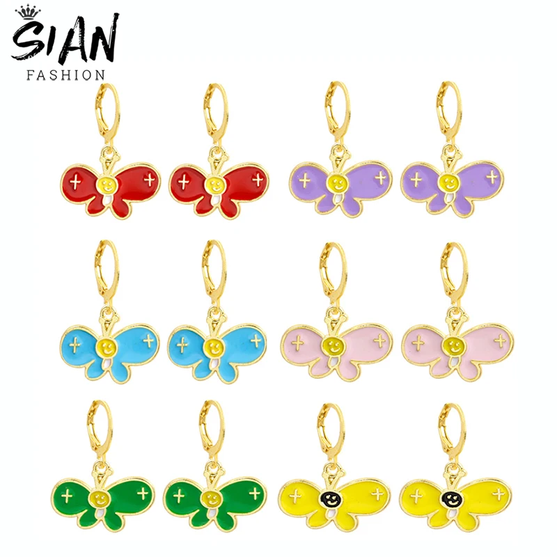 

SIAN Butterfly Enamel Earrings for Women Girls Vintage Small Charms Huggies Pendant Drop Earrings Dangle Handmade Jewelry Gifts