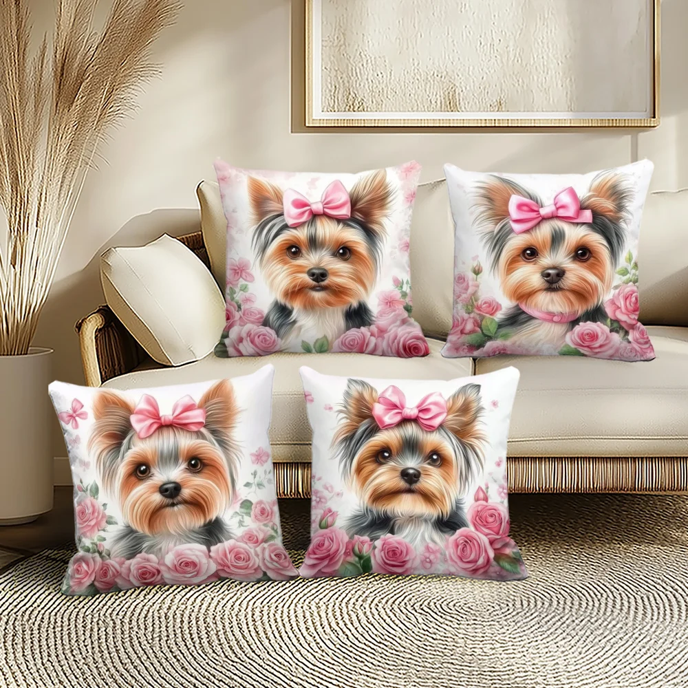 Фото 4 средства almohada Yorkshire / Cachorro Rosa y Rosas, acuadas para colchas temxtamare perros, corativas poliéster suave, соло л №4