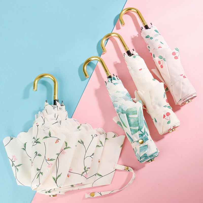 

Складной зонт в японском стиле, суперсветильник, с G-образной ручкой и свежим цветочным узором, подарок для женщин