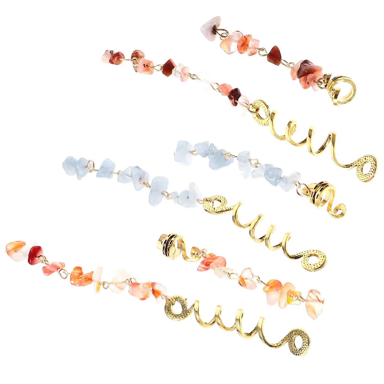 

6 Pcs Red Accessories Dreads Dreadlock Braiding Hair Pendants Weave Jewelry Stone Beads Natural Cuffs Charms