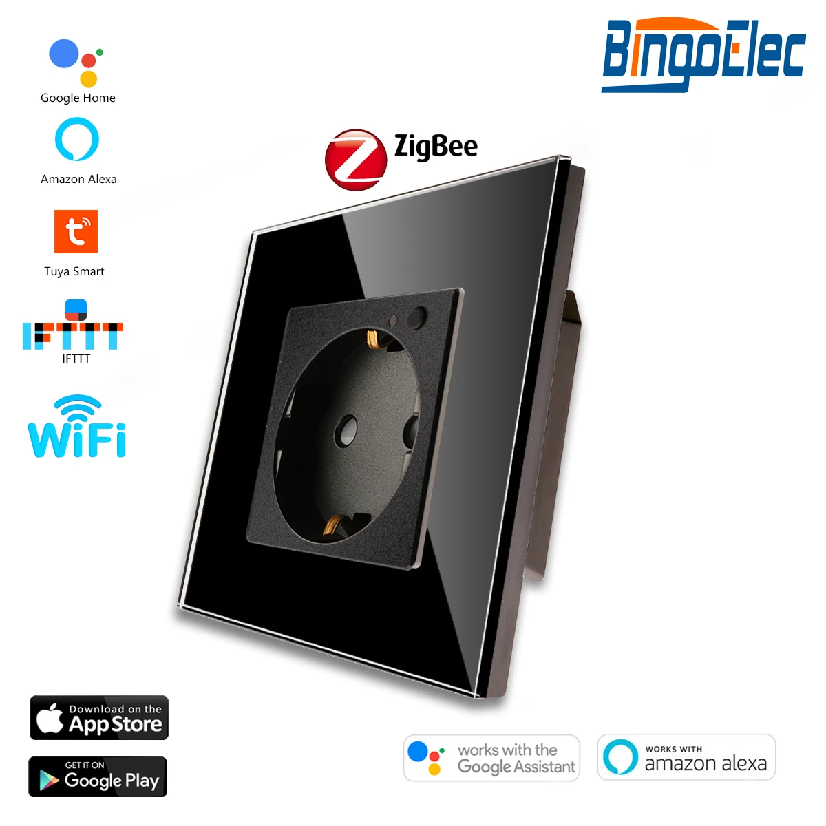 

Розетка настенная Zigbee Smart с евровилкой и роскошной стеклянной панелью, 86 мм, работает с Google Home Alexa Smart Life