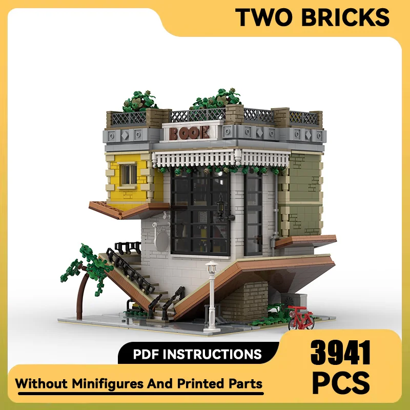 

Moc Building Blocks Inverted Bookstore Model Technical Bricks DIY Assembly Modular Construction Street View Toys For Kids Gifts