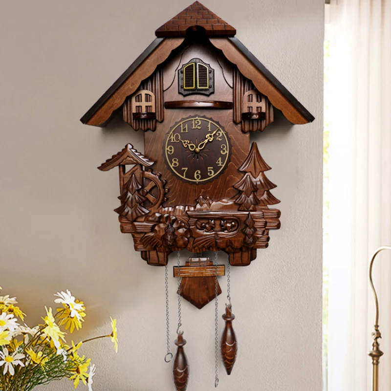 

Cuckoo wall clock living room home decoration solid wood children's chiming bird wall watch clock cuckoo clock