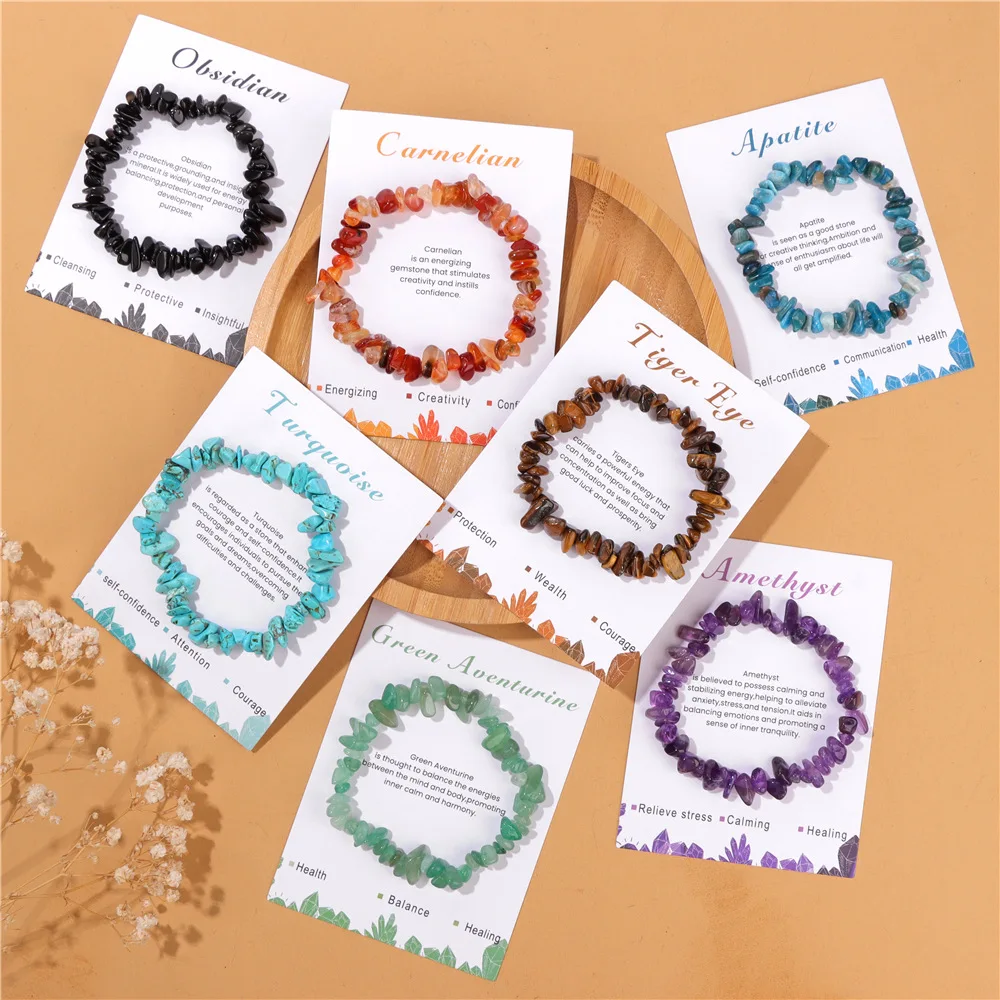 

10pc Chip Stone Fluorite Amethyst Beads Bracelet Handmade Crystal Protect Jewelry Colorful Energy Card Gift Bracelet Friendship