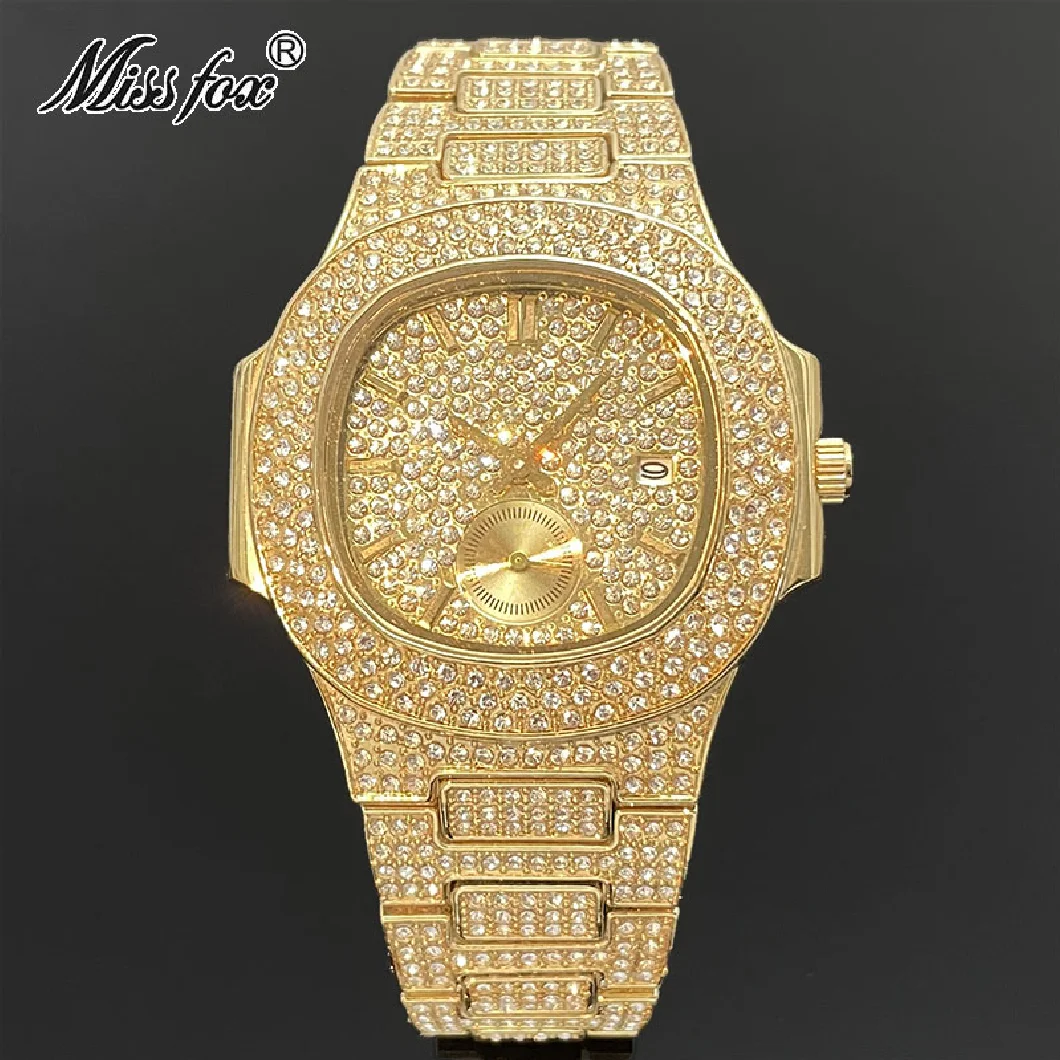 

MISSFOX Fashion Mens Quartz WristWatch Luxury Iced Out Waterproof Watch Male Stainless Steel Automatic Date Clocks Free Shipping