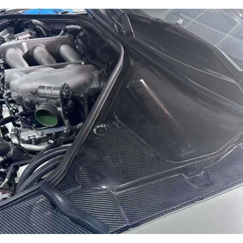 Фото Комплект крышек для двигателя из сухого карбона для Nissan GTR35 2008-2024: открывающаяся панель охлаждения двигателя, внутренняя металлическая крышка моторного отсека №4