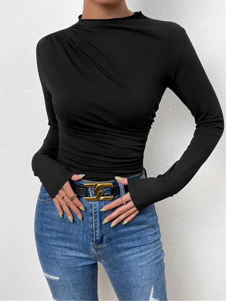 Versatile Pleated Long Sleeve Top for Women Stylish and Comfortable Tops Suitable Any Age Fashionable