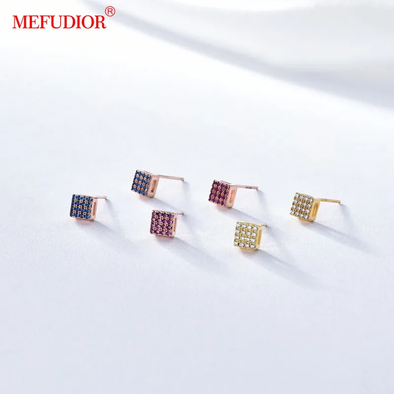 

18k Gold Jewelry Earrings for Ladies Simple Stud Square Full Diamond Zircon Pierced Stud Earrings Female M21
