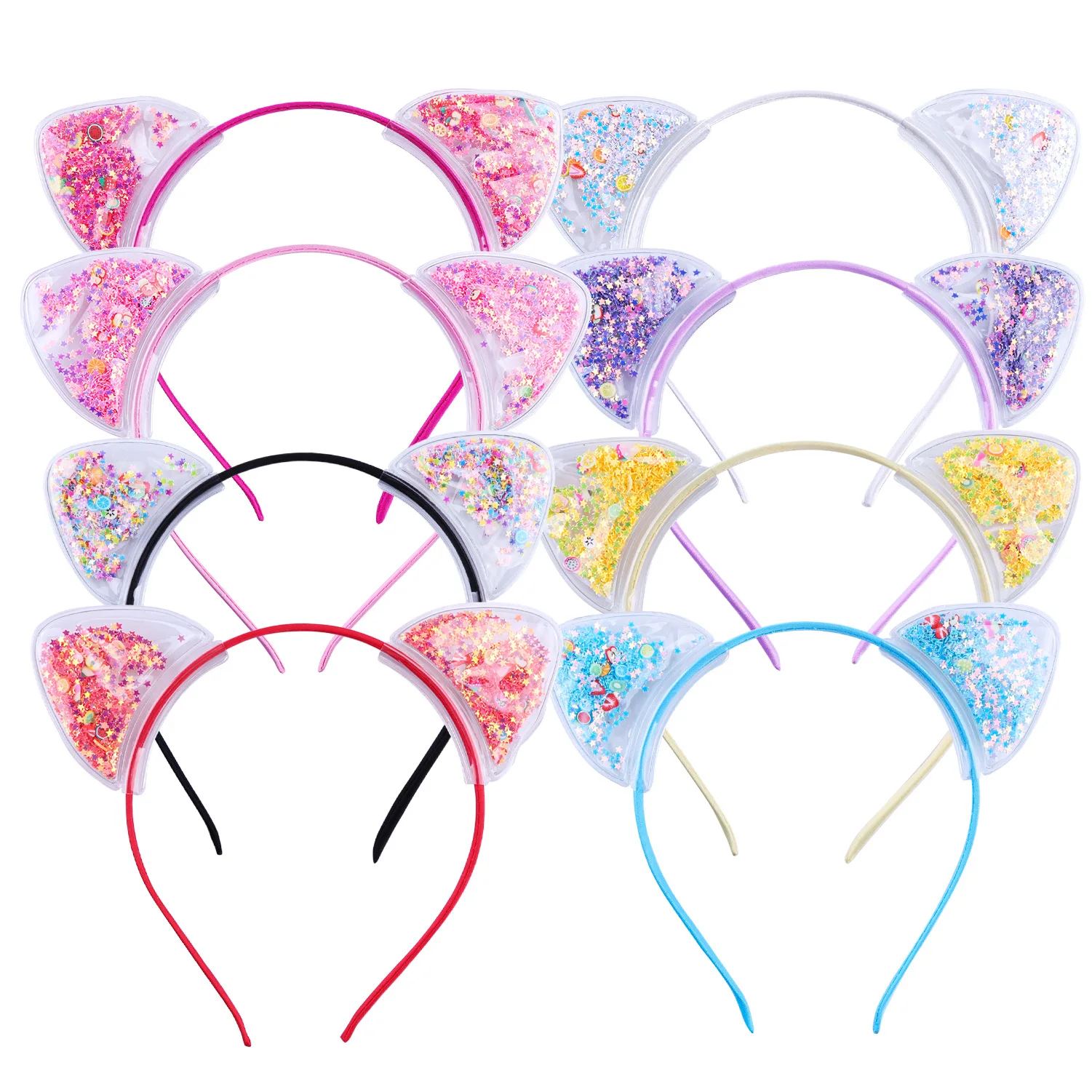 

1pcs Transparent Quicksand Cat Ear Headbands For Children Kids Girls Fashion Glitter Sequin Hairbands Hair Hoops
