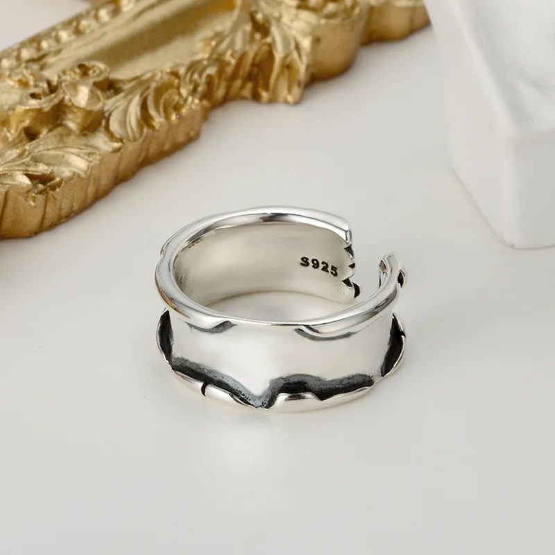 

Youth of Vigor Wide Antique Teared Impressionist 925 Sterling Silver Open Ring Irregular Pattern Rings R1031