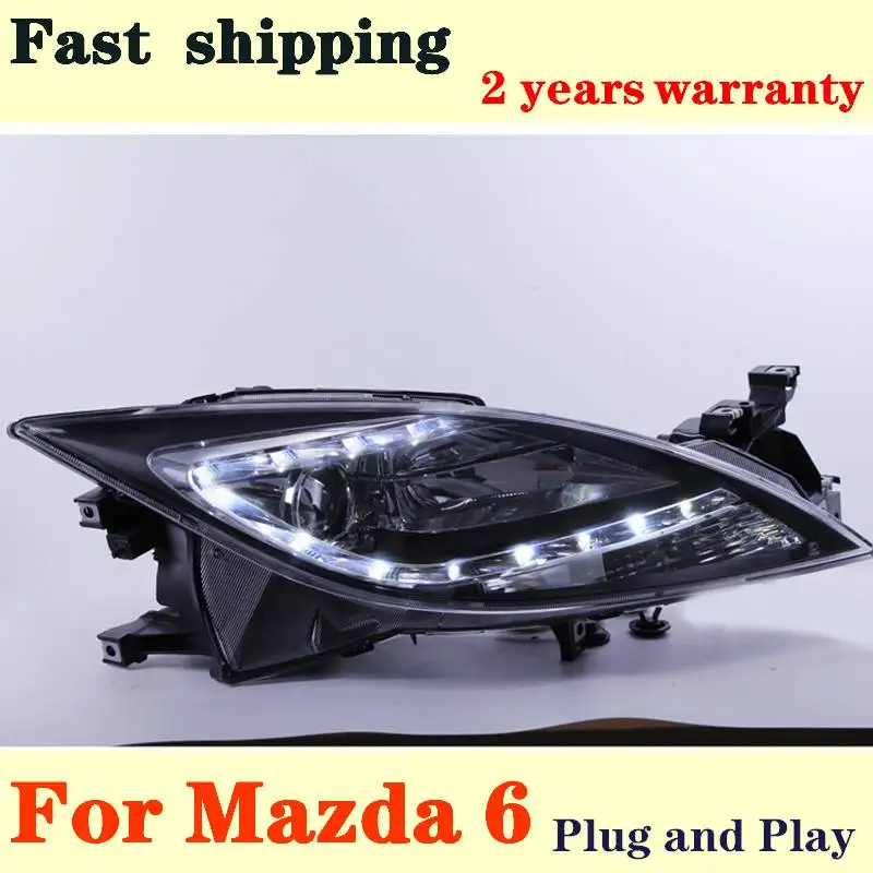 

Автостайлинг для Mazda 6 фар 2004-2013 Mazda светодиодный ные фары ангельские глазки DRL Биксеноновые линзы дальний и ближний свет аксессуары для парк...