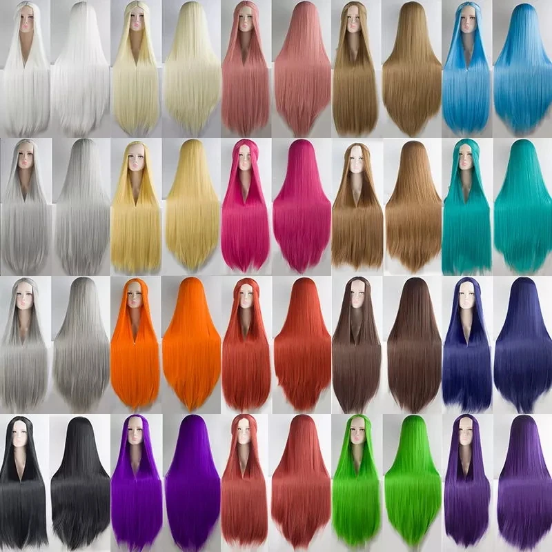 

MUMUPI Cos Wig Blonde Red Pink Gray Purple Hair for Party 100CM Long Straight wigs Synthetic cosplay Wig for black Women.