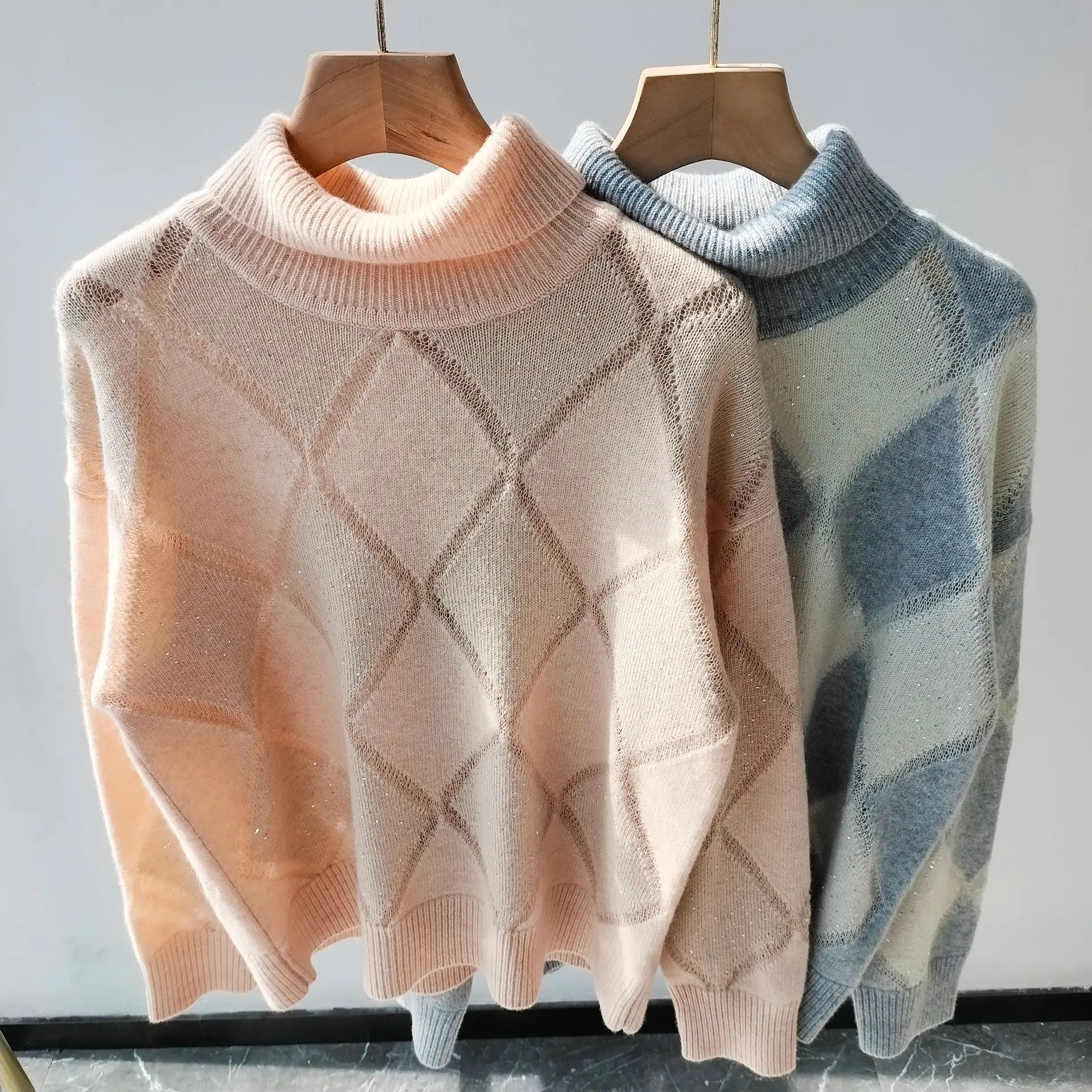 Осень-зима B * C женский шерстяной мохеровый свитер с ромбическими блестками