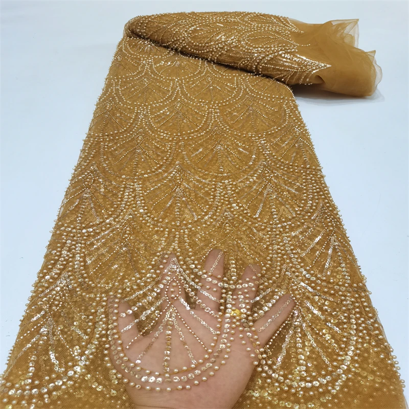 

Beaded African French Sequins Lace Fabric 2022 High Quality Tulle Ebroidery Lace Bridal Nigerian Wedding Dress Sewing tc16-89