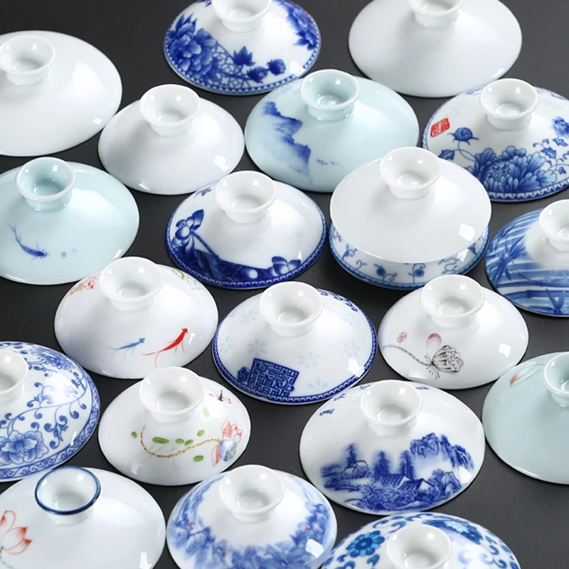 

Чаша из искусственного фарфора и керамики для чая кунг-фу, домашний белый чай, синий чайный сервиз, чашка, аксессуары для чая, крышка, запасные части