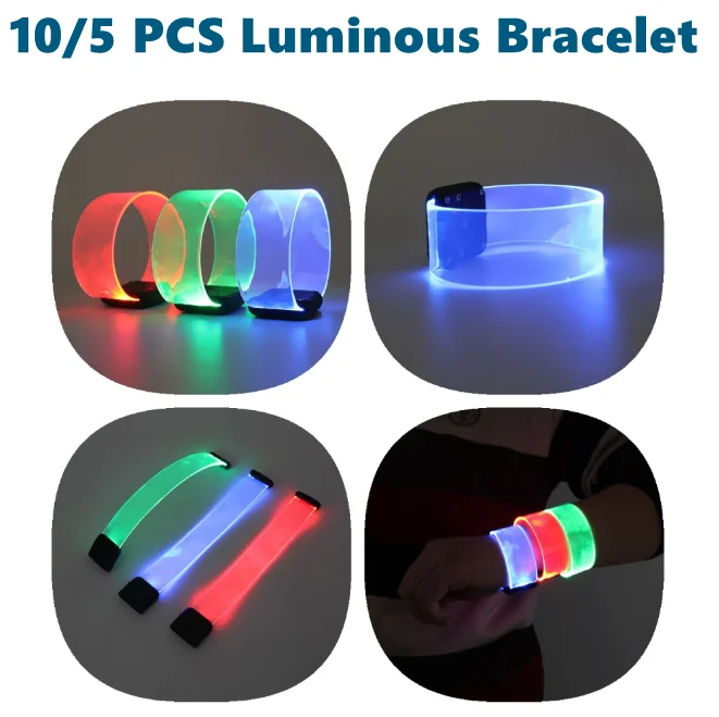 

10/5pcs Light-emitting Bracelet Luminous LED Battery Fluorescence Props Wristbands Night Running Glow Arm Leg Band Party Supply
