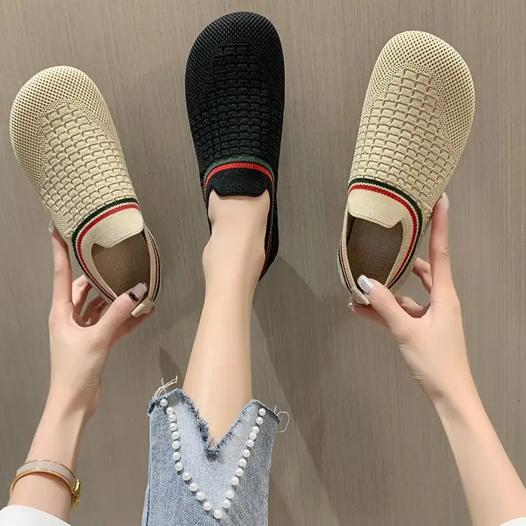 Spring 2023 New Single Shoe Women's Shoes Deep Mouth Single Shoe Round Toe Fabric Flat Shoes