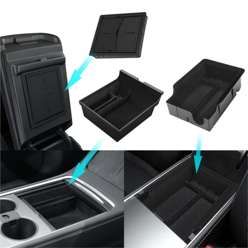 4PCS For Tesla Model 3/Y 2019-23 Hidden Storage Box Organizer Box Central Armrest Cup Holder Cubby Drawer Stowing Accessories