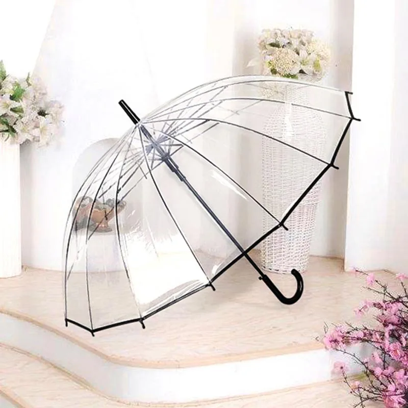 

Kids Umbrella Transparent Big Long Handle Umbrella Male Female Rain Fashion Solid Automatic Creative Rainy Clear
