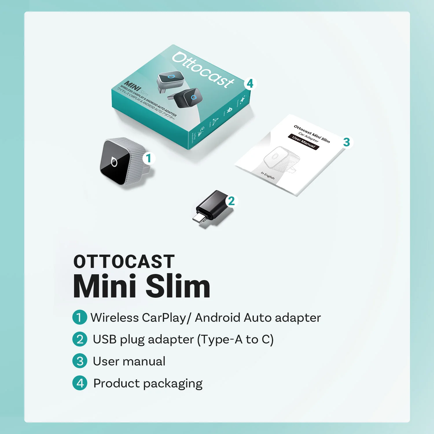 Ottocast Mini Slim Wireless CarPlay Android Auto адаптер Plug Play Fast Connect Mini USB Dongle для Mercedes Benz Audi Toyota et