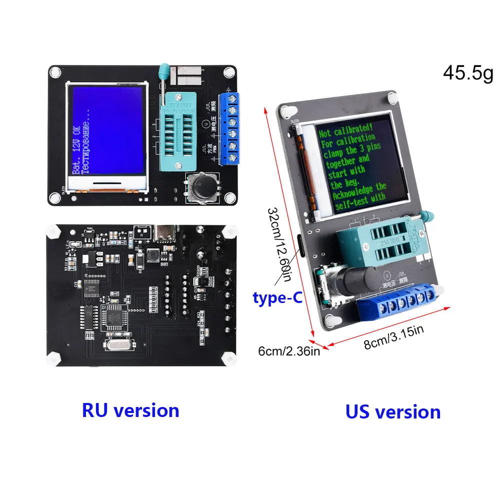 

New Version GM328A Transistor Tester Diode Capacitance ESR Voltage Frequency Meter PWM Square Wave Signal Type-C Interface DC5V