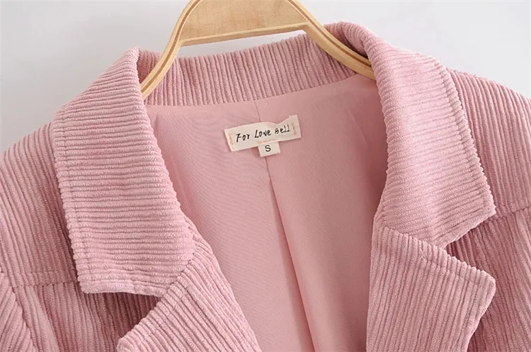 New Pink Corduroy Short Blazer Suit Women Sweet Slim Single Breasted Solid Colors Casual Office Blazer Y2k Retro Cute Streetwear
