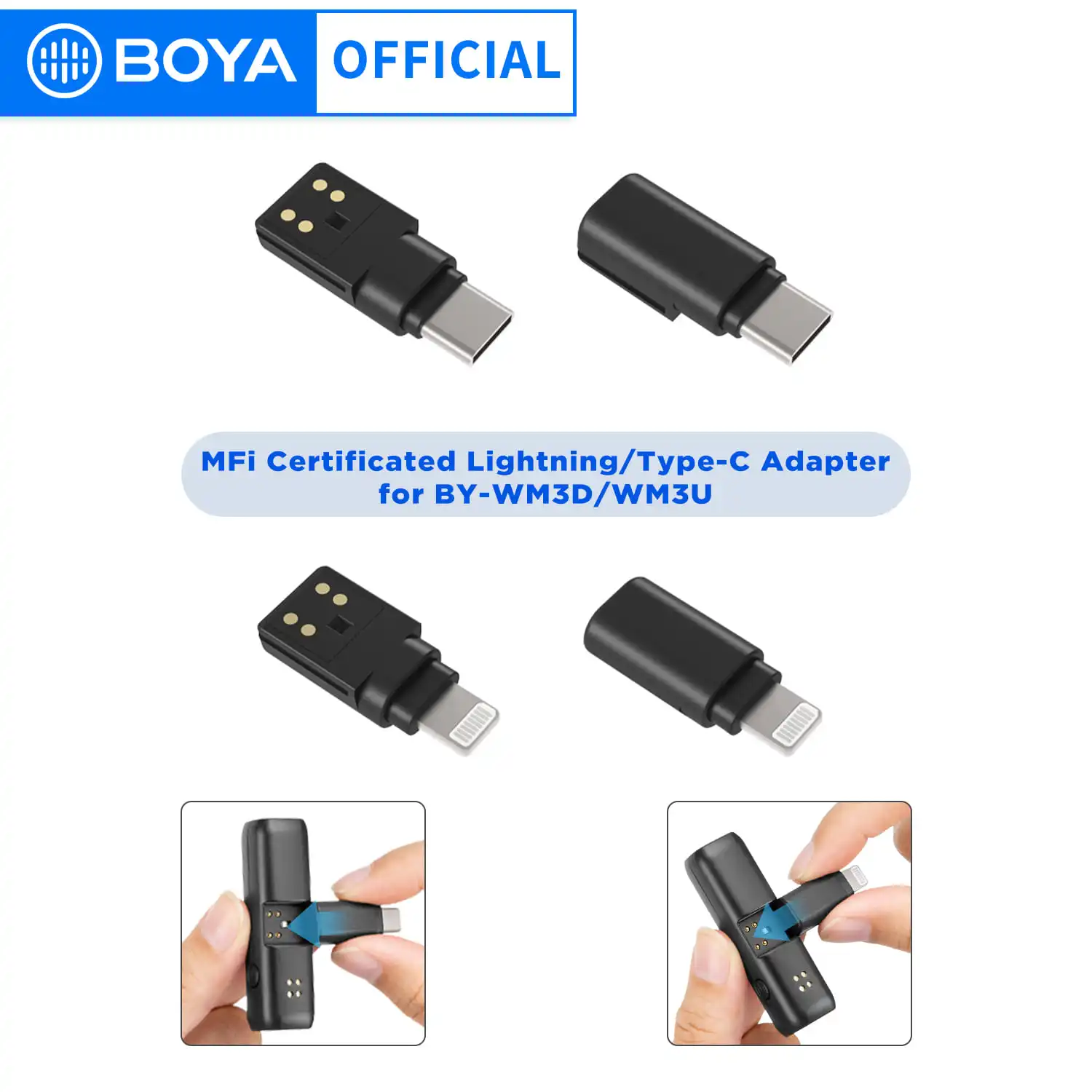 BOYA MFI Certificated Lightning Type-C Adapter for BY-WM3D/WM3U Wireless Microphone iOS Devices Android Smartphone Accessories
