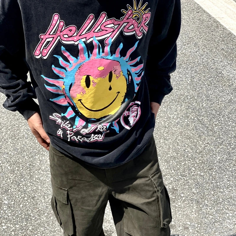 

Heavyweight Vintage Wash Hellstar Sweatshirts Sunflower Limited Graffiti High Street Oversized Men Women Long Sleeves Tops