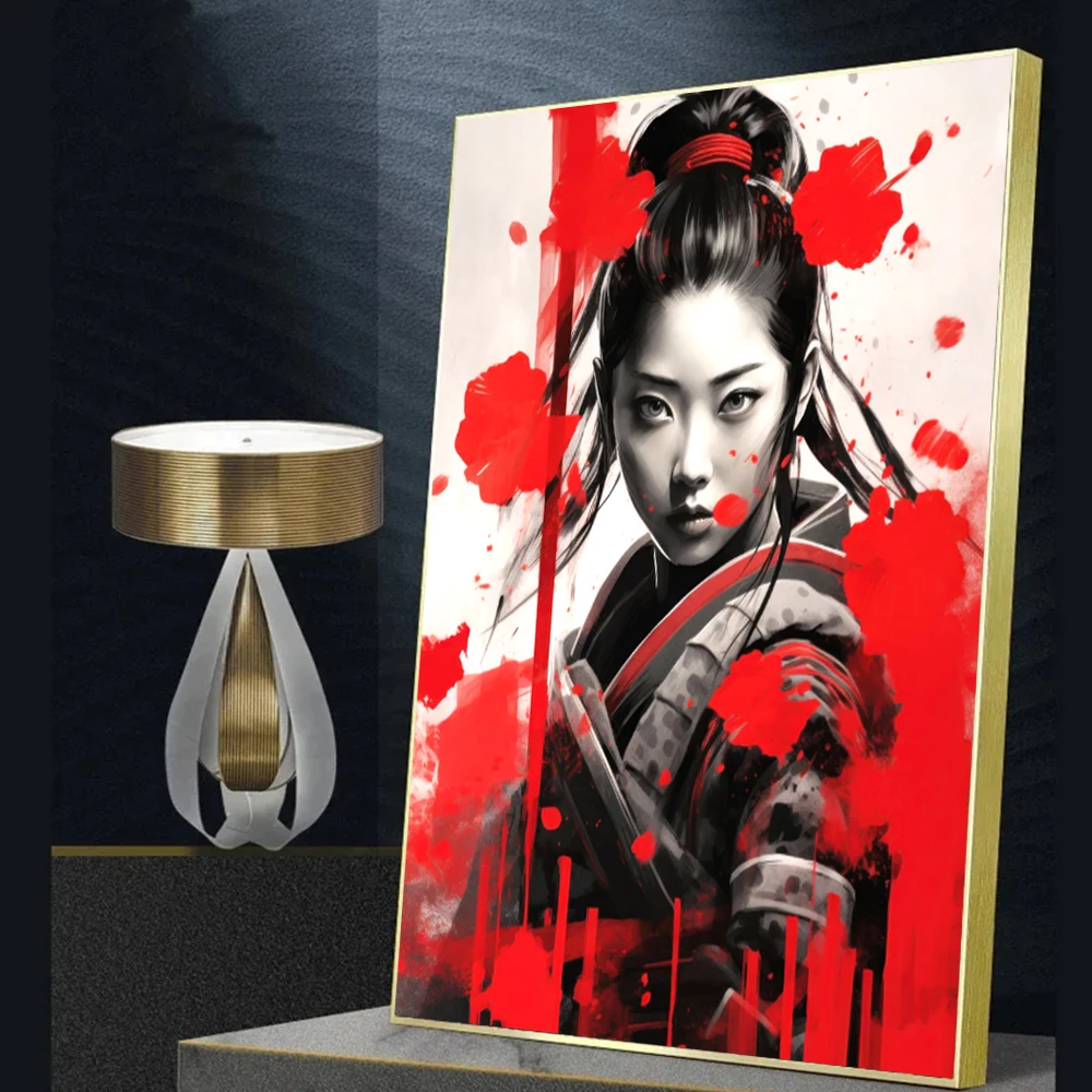 Японская Картина на холсте в стиле киберпанк самурайская девушка настенные