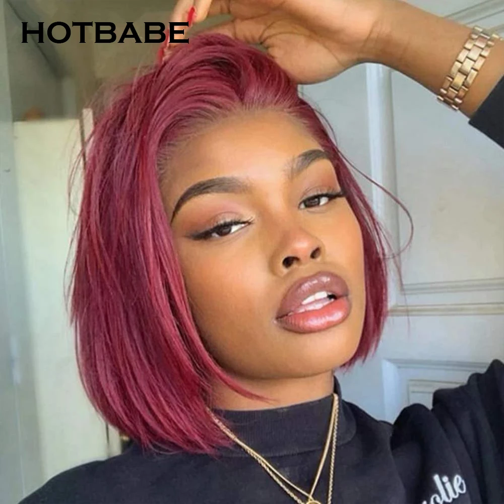 250 плотность 99J бордовый боб парик кружевные передние человеческие волосы парики