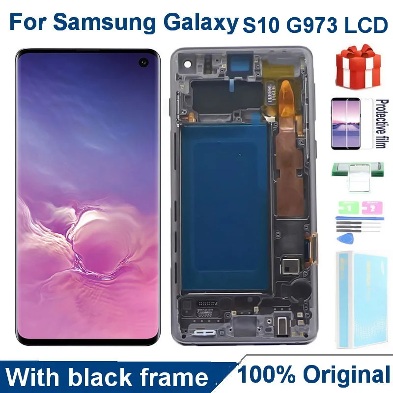 Original AMOLED s10 LCD For Samsung S10 G973 SM-G9730 G973F SM-G973F/DS LCD Display and Touch Screen Digitizer Assembly