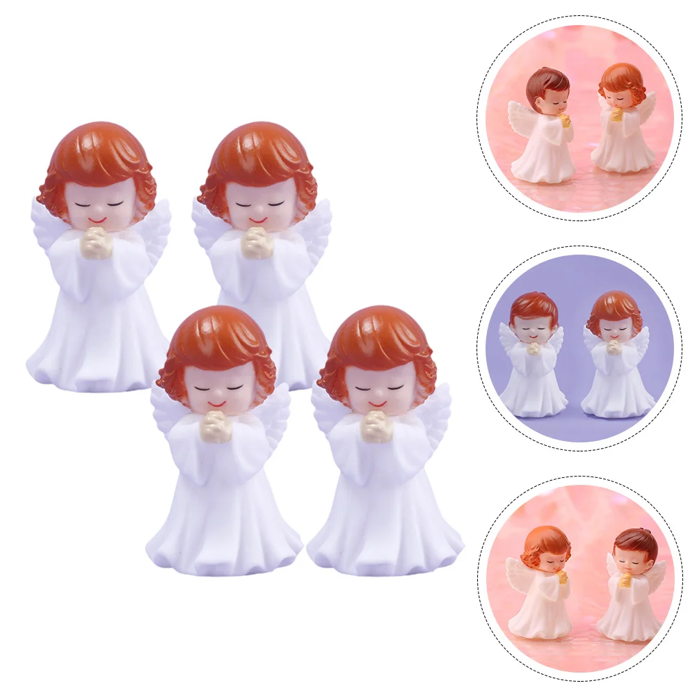 

4 Pcs Praying Angel Baby Accessories Girls Decor Room Ornament Desk Teen Vinyl Shelf Decorations Bedroom Cake Decorative