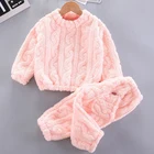 Зимняя одежда для маленьких девочек, 2 шт., искусственная бархатная утепленная одежда для маленьких мальчиков, однотонные комплекты для маленьких девочек с длинным рукавом