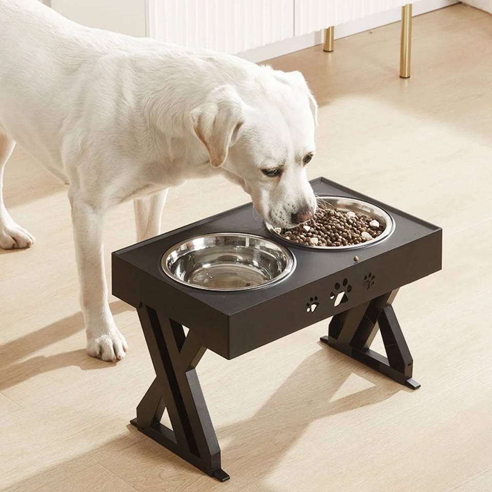

Anti-Slip Elevated Double Dog Bowls Stainless Steel Water Food Container Adjustable Height Pet Feeding Dish Feeder