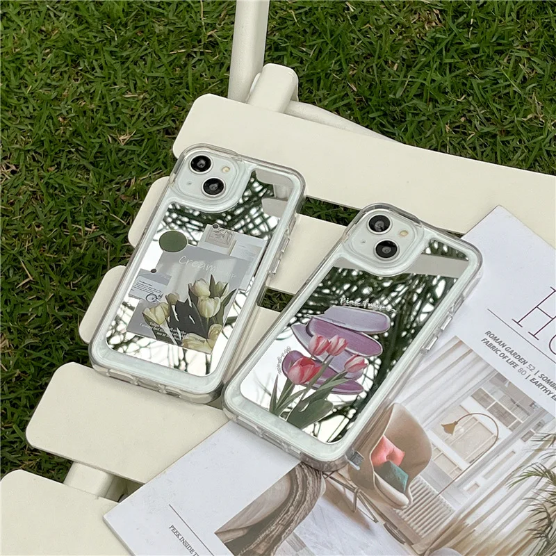 

For iPhone 14Promax 2023 New Ins Net Red Tulip Mirror Acrylic Phone Case 14Pro 13Promax 12 11